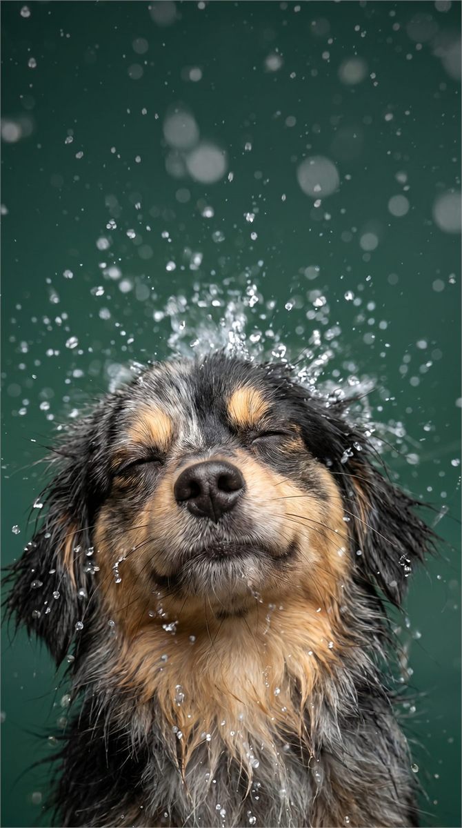 Perro sacudiéndose el agua después del baño